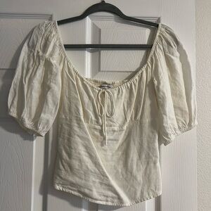 Abercrombie & Fitch Cream Puff Sleeve Blouse with Tie Front